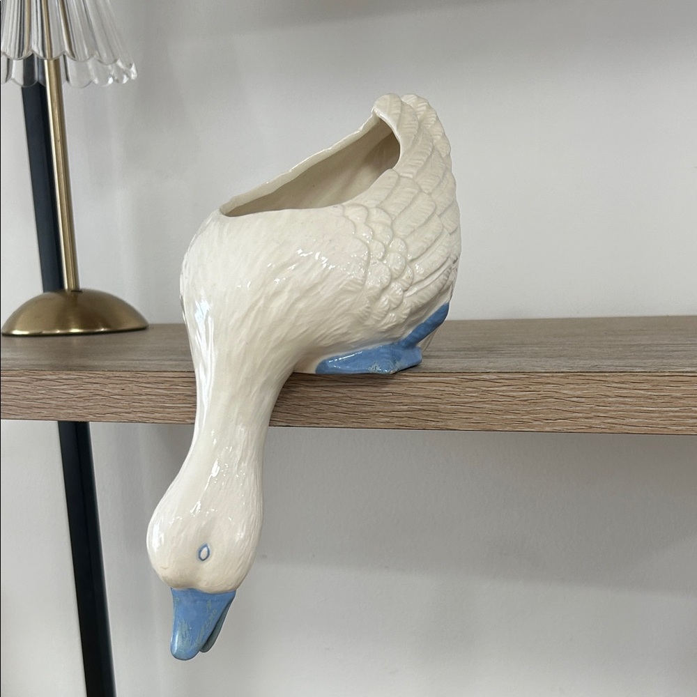 Elegant Cream and Blue Duck Planter